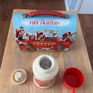 Vintage 1969 Walt Disney Fire Fighters Metal Lunch Box with Thermos